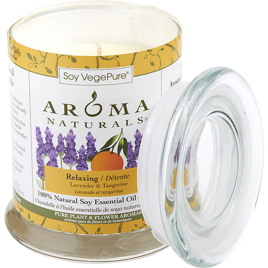 RELAXING AROMATHERAPY by Relaxing Aromatherapy ONE 3.7x4.5 inch MEDIUM GLASS PILLAR SOY AROMATHERAPY CANDLE.  COMBINES THE ESSENTIAL OILS OF LAVENDER AND TANGERINE TO CREATE A FRAGRANCE THAT REDUCES STRESS.  BURNS APPROX. 45 HRS Unisex