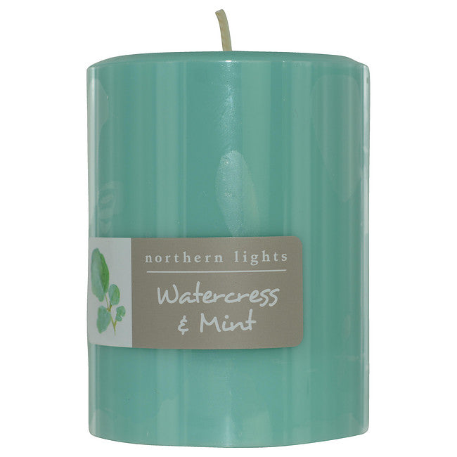 WATERCRESS & MINT by  ONE 3x4 inch PILLAR CANDLE.  BURNS APPROX. 80 HRS. Unisex