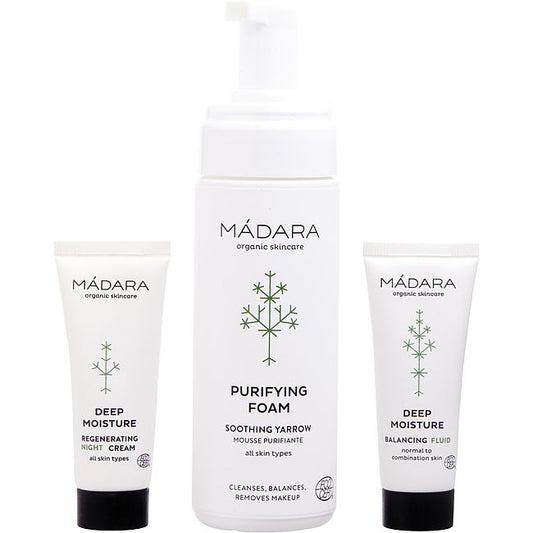 Madara by Madara Become Organic Deep Moisture Starter Set: Moisture Fluid 25ml + Night Cream 25ml + Purifying Foam 150ml --3pcs For Women